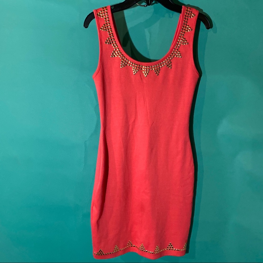 Charlotte Russe Coral Gold Studded Mini Dress